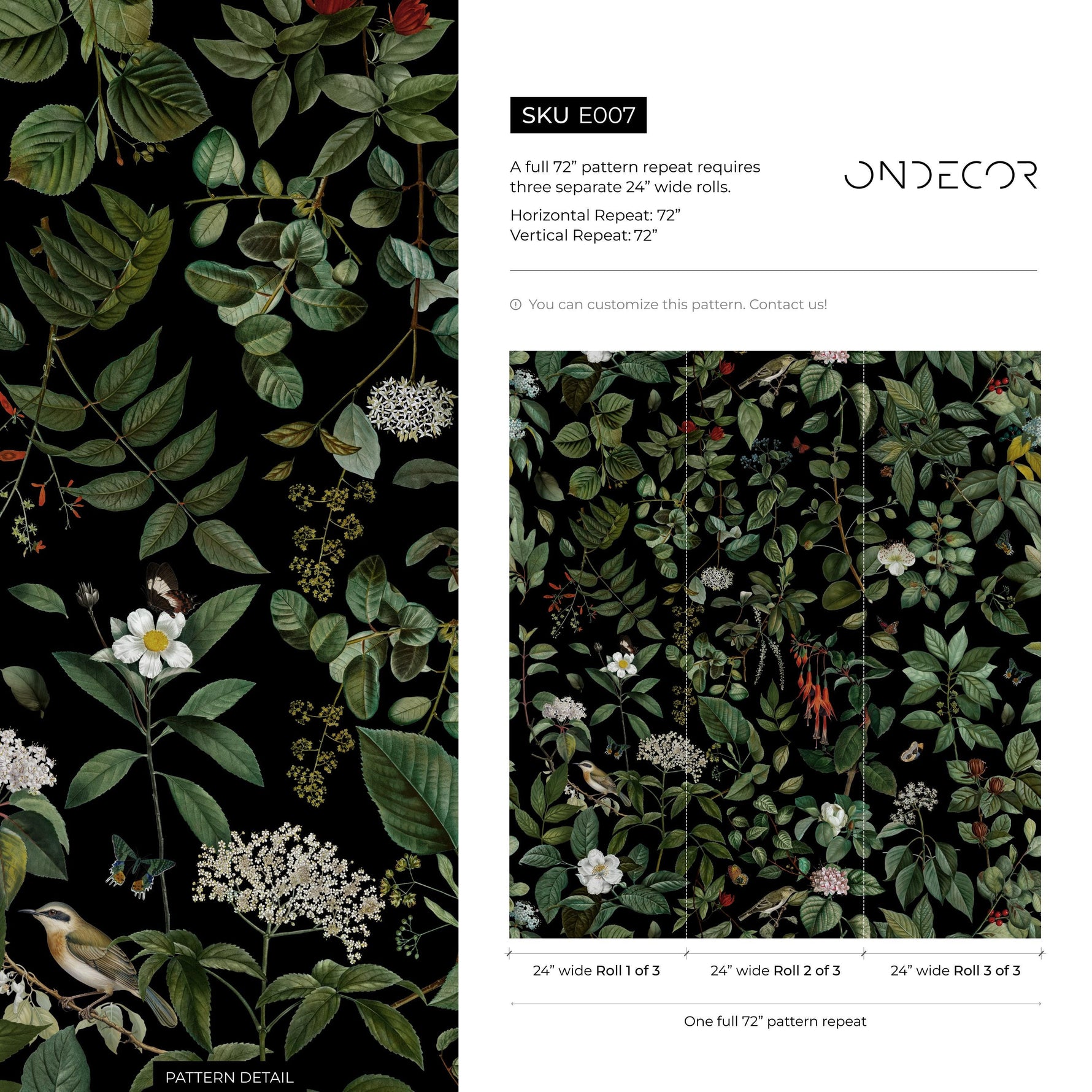 Dark Floral Wallpaper, Vintage, Butterfly and Bird Wall Mural, Dark Wallpapers - E007