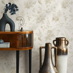 French Country Wallpaper Vintage Botanical Foliage Wallpaper Bedroom Wildflower Peel and Stick Wallpaper Victorian Neutral Wallpaper - E010
