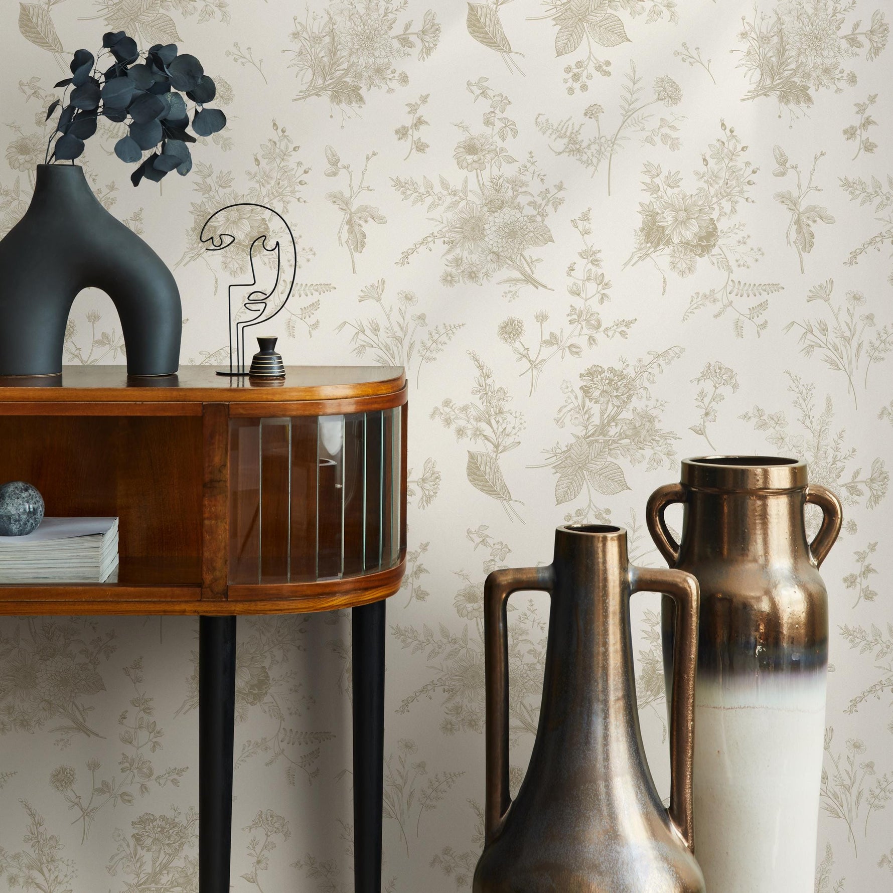 French Country Wallpaper Vintage Botanical Foliage Wallpaper Bedroom Wildflower Peel and Stick Wallpaper Victorian Neutral Wallpaper - E010