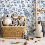 Blue flower self adhesive wallpaper and regular wallpaper - E016