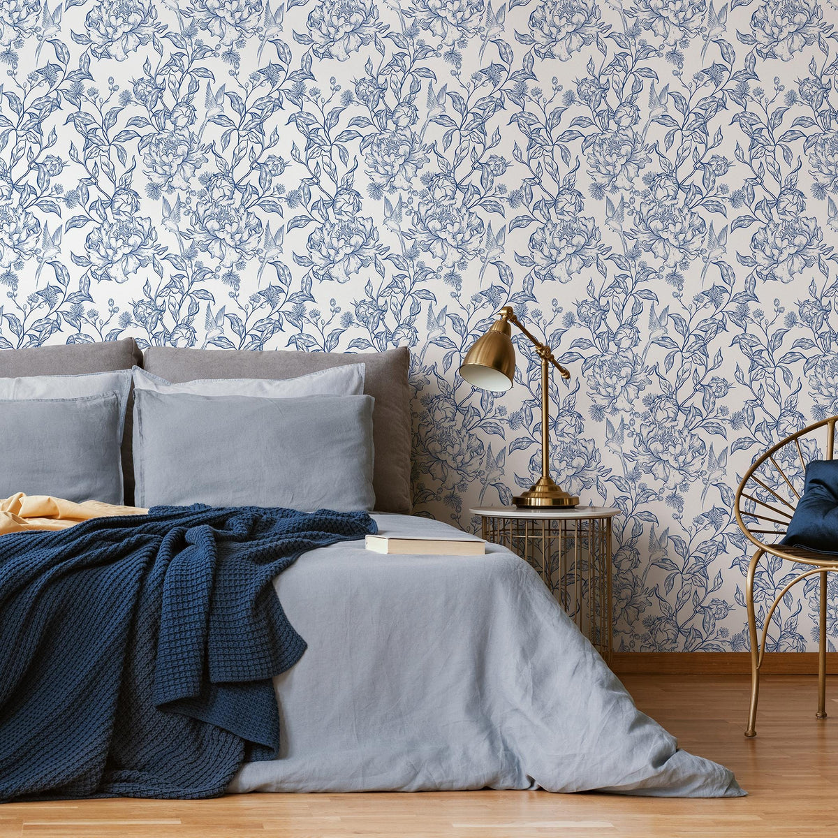 Blue flower self adhesive wallpaper and regular wallpaper - E018