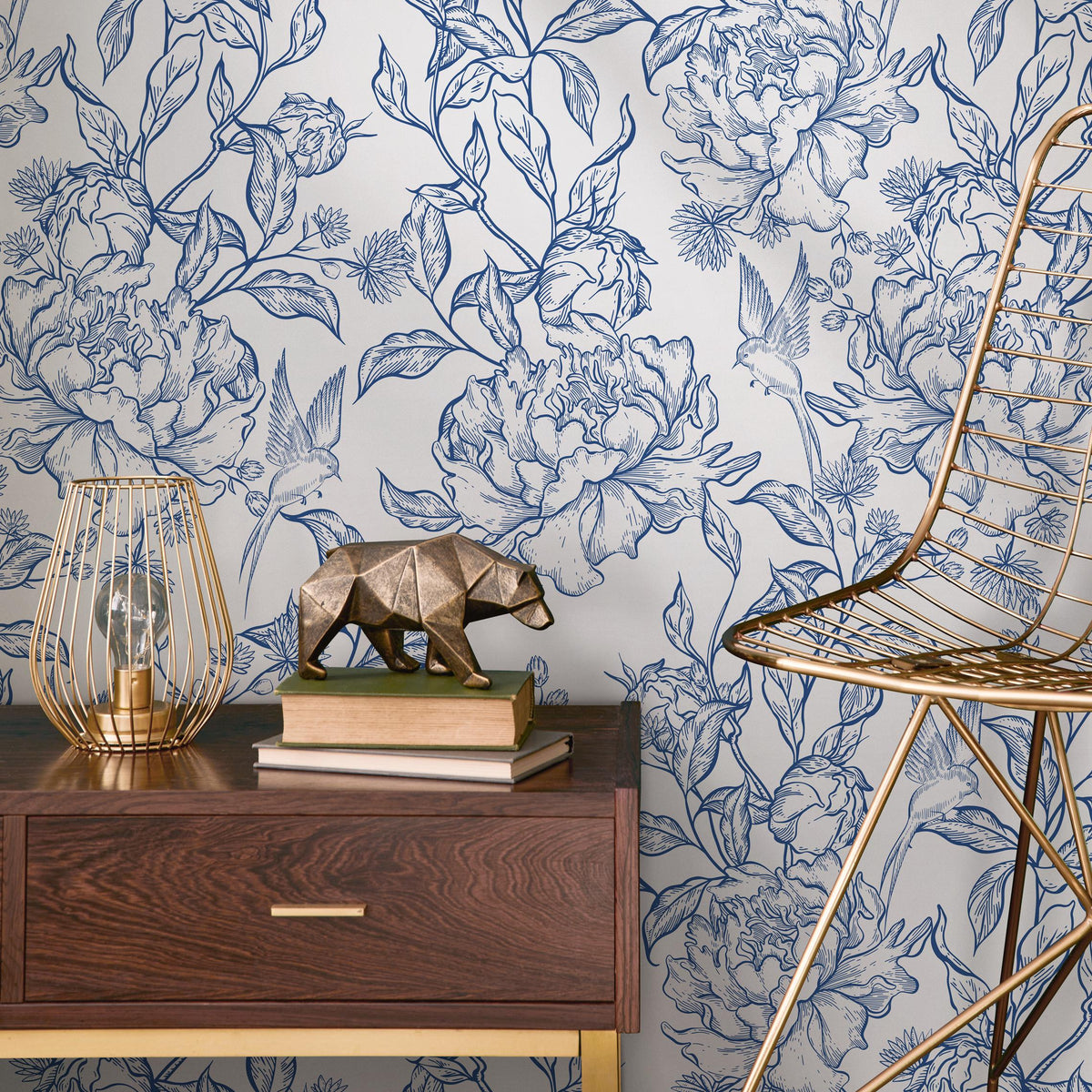 Blue flower self adhesive wallpaper and regular wallpaper - E018