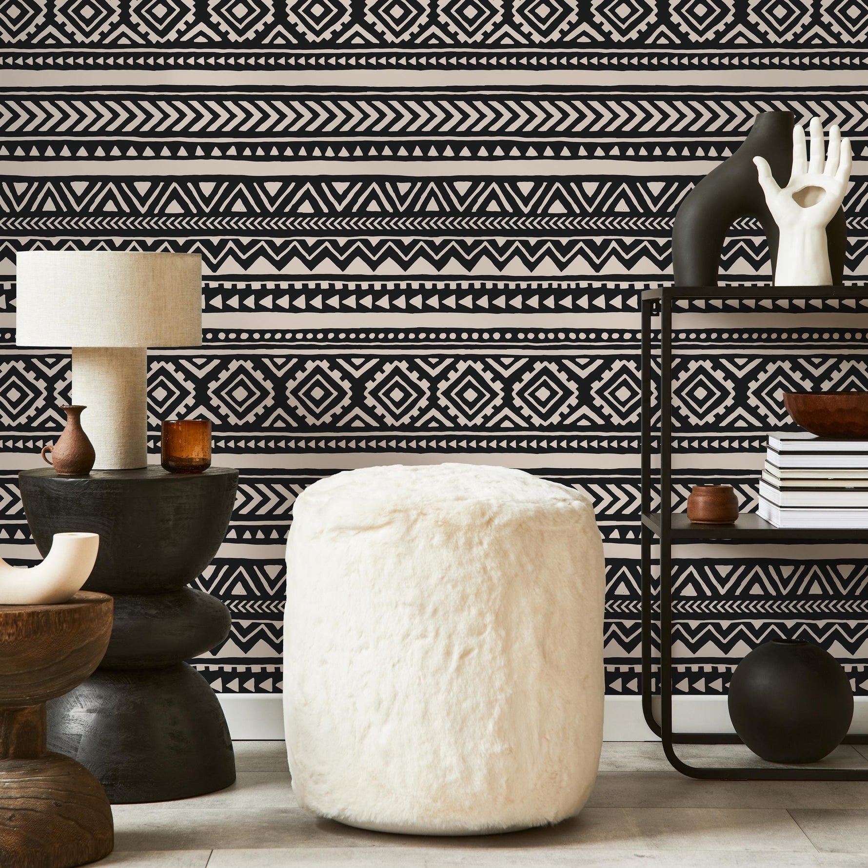 Tribal Wallpaper Aztec Peel And Stick Wallpaper Black Removable Tribal Print Wallpaper - E019