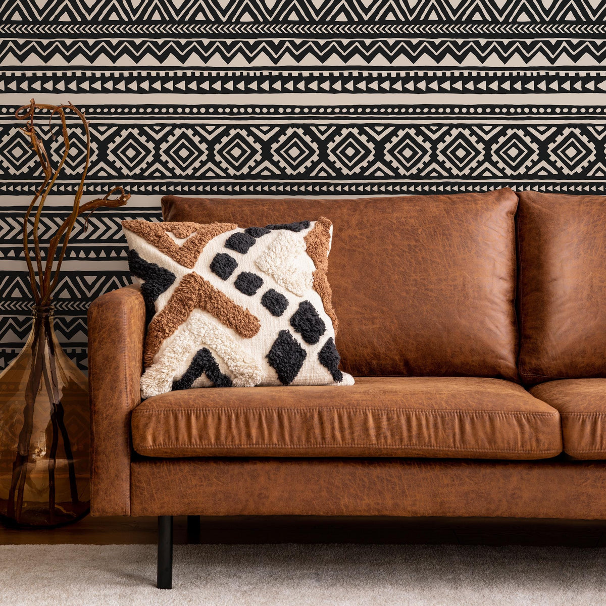 Tribal Wallpaper Aztec Peel And Stick Wallpaper Black Removable Tribal Print Wallpaper - E019