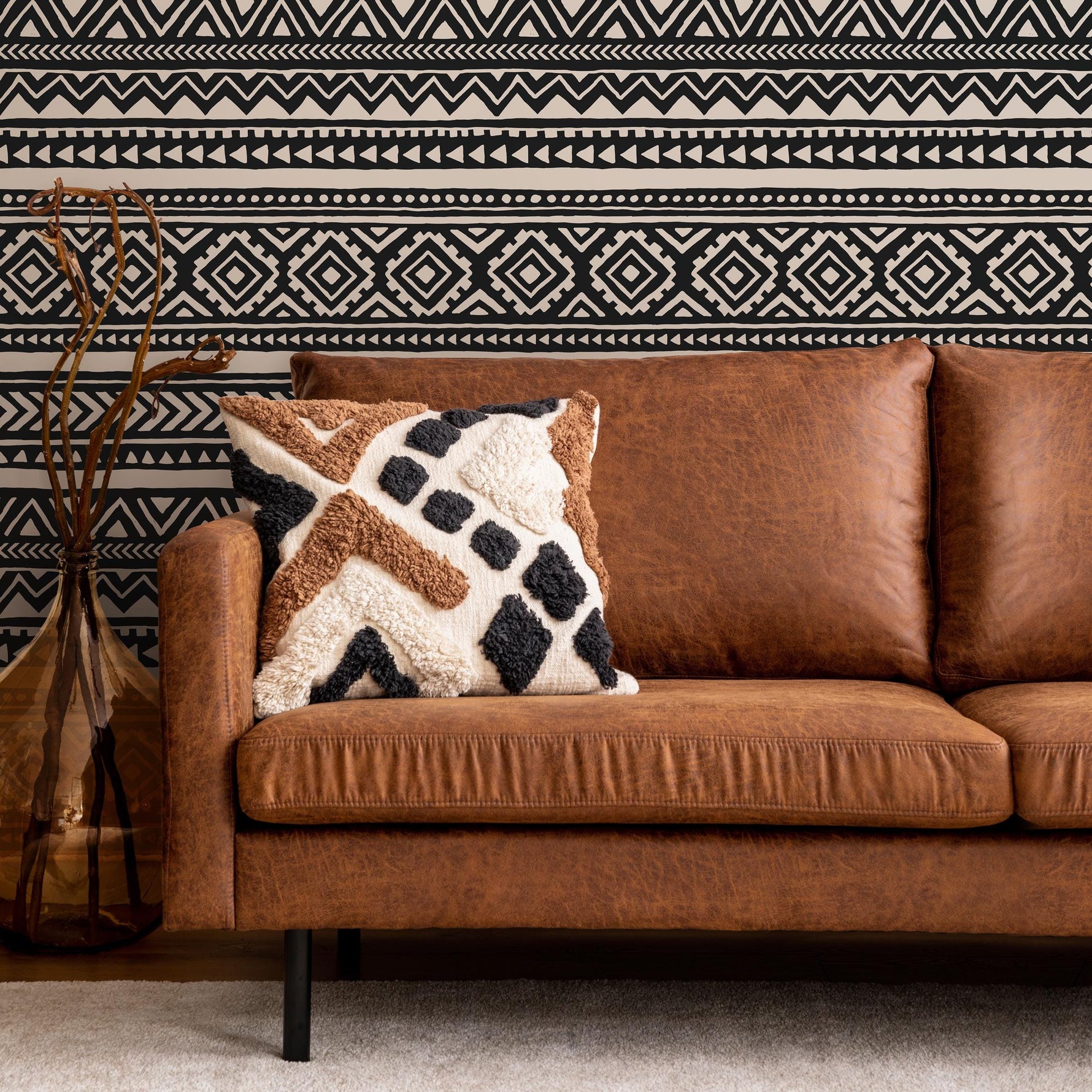 Tribal Wallpaper Aztec Peel And Stick Wallpaper Black Removable Tribal Print Wallpaper - E019