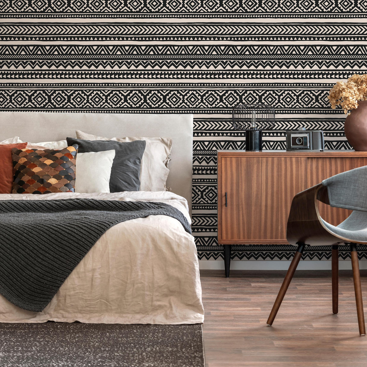 Tribal Wallpaper Aztec Peel And Stick Wallpaper Black Removable Tribal Print Wallpaper - E019
