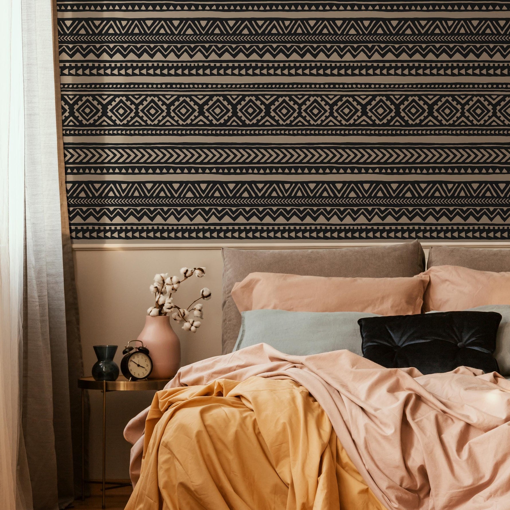 Tribal Wallpaper Aztec Peel And Stick Wallpaper Black Removable Tribal Print Wallpaper - E020