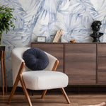 Blue Palm Leaf Removable Wallpaper / Tropical Traditional wallpaper or Self Adhesive Wallpaper - E023