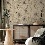 Lily Wallpaper Vintage Peel and Stick Wallpaper for Home Decor Floral Design: Colorful Ivory Blooming Spring Garden - E034