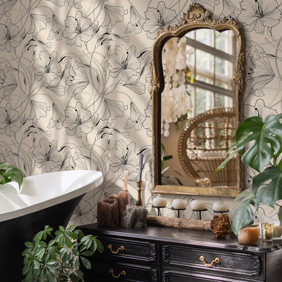 Lily Wallpaper: Vintage Peel and Stick Wallpaper for Home Decor Floral Design Colorful Ivory Blooming Spring Garden - E035