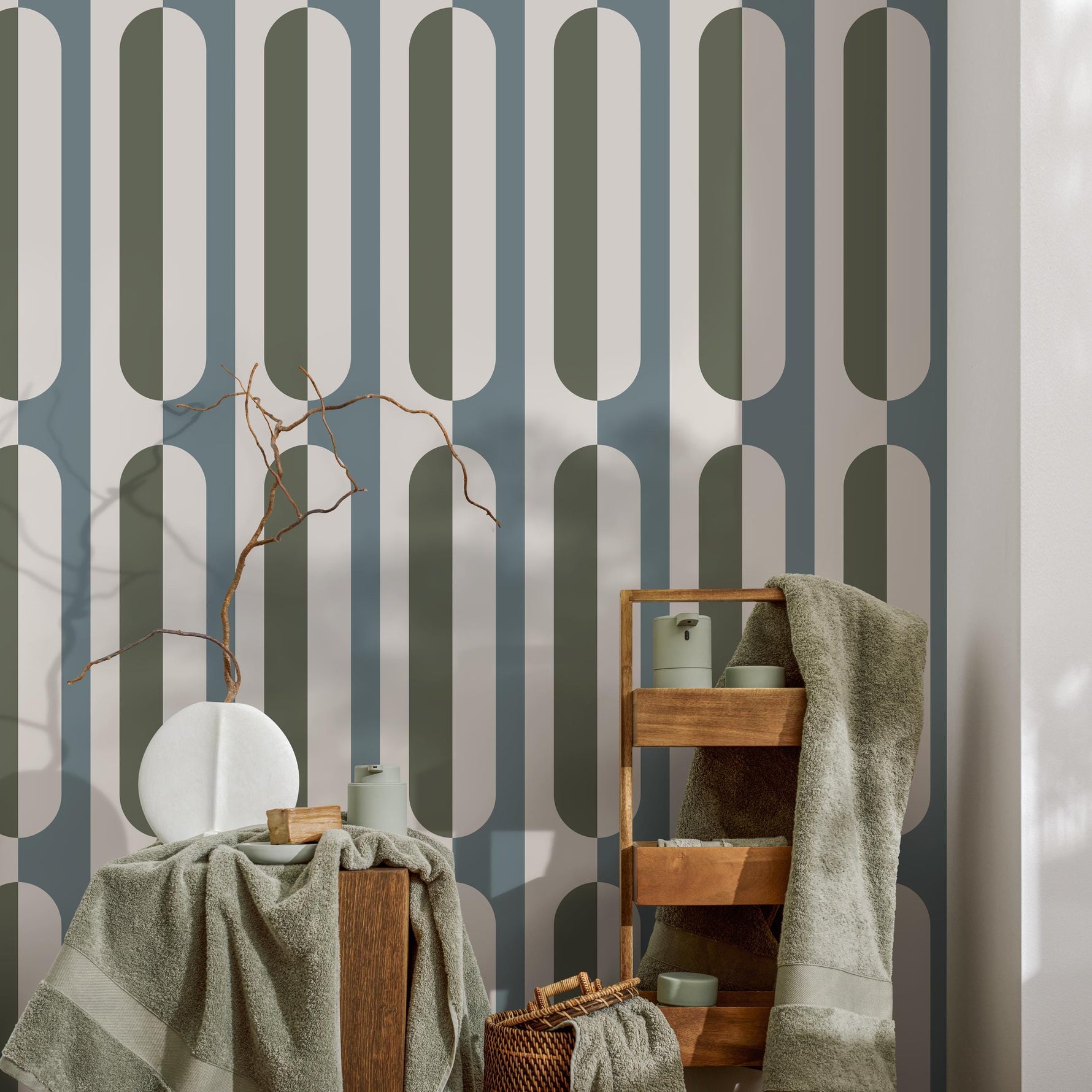 Beige abstract retro wallpaper, removable wall decal with retro round style, colorful background - Peel and stick - E037