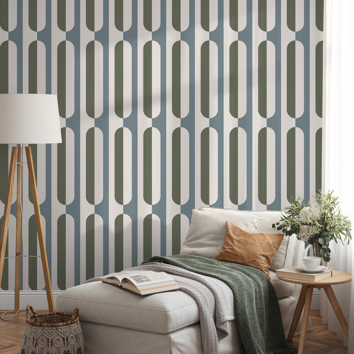 Beige abstract retro wallpaper, removable wall decal with retro round style, colorful background - Peel and stick - E037