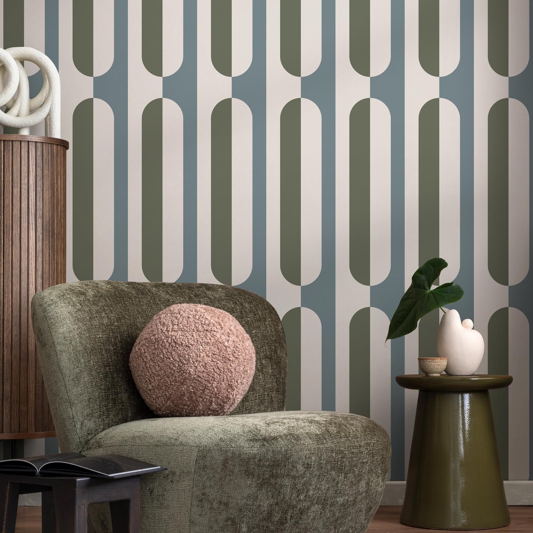 Beige abstract retro wallpaper, removable wall decal with retro round style, colorful background - Peel and stick - E037