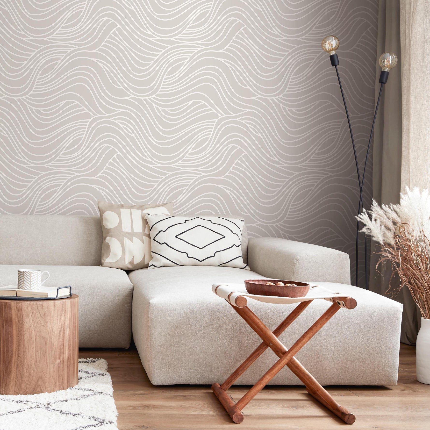 Gray and Beige Coastal Sea Waves Design Temporary Peel and Stick Self-Adhesive Wallpaper - E039