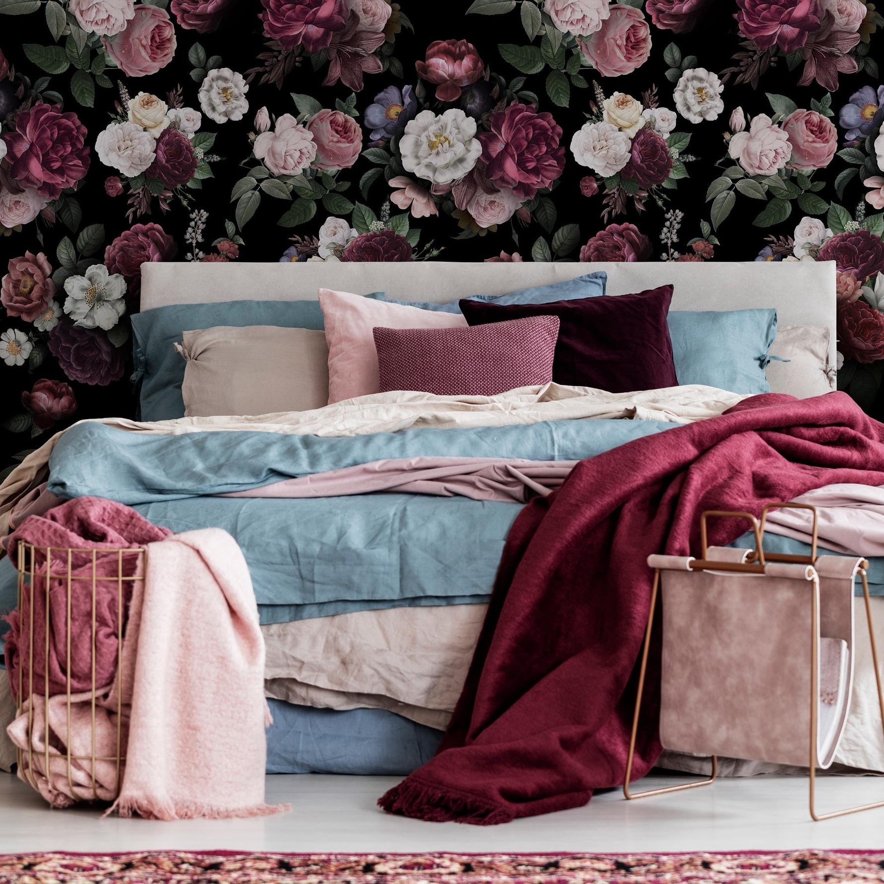 Dark Blossom Wall Mural, Elegant Dark Floral Wallpaper - Bold and Beautiful Design - E046