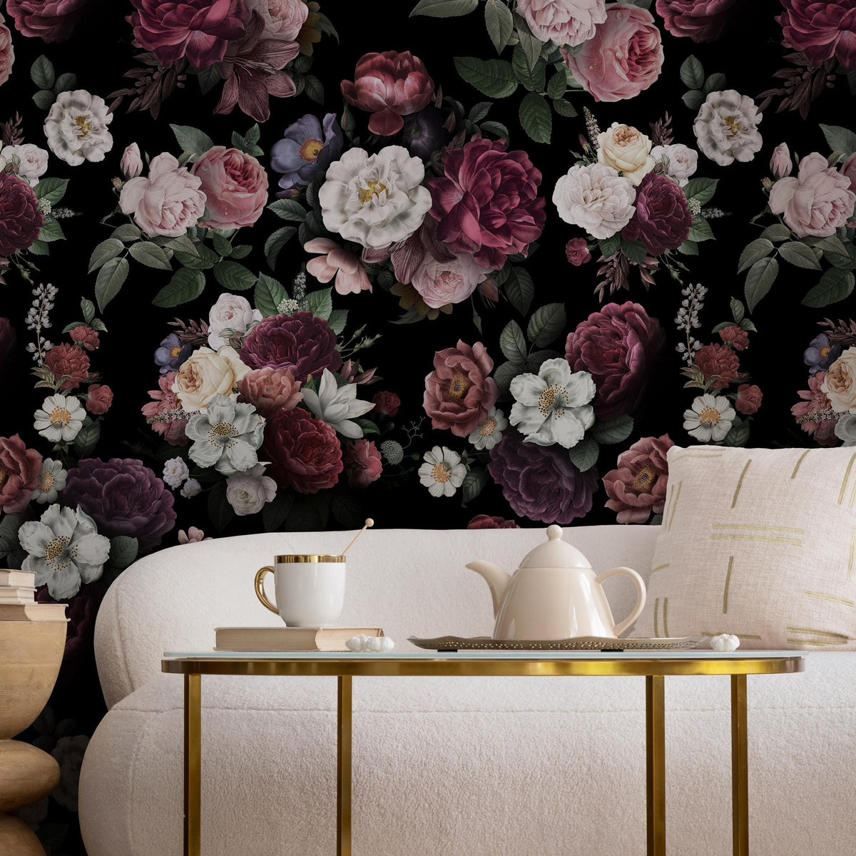 Dark Blossom Wall Mural, Elegant Dark Floral Wallpaper - Bold and Beautiful Design - E046