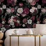 Dark Blossom Wall Mural, Elegant Dark Floral Wallpaper - Bold and Beautiful Design - E046