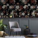 Dark Blossom Wall Mural, Elegant Dark Floral Wallpaper - Bold and Beautiful Design - E047