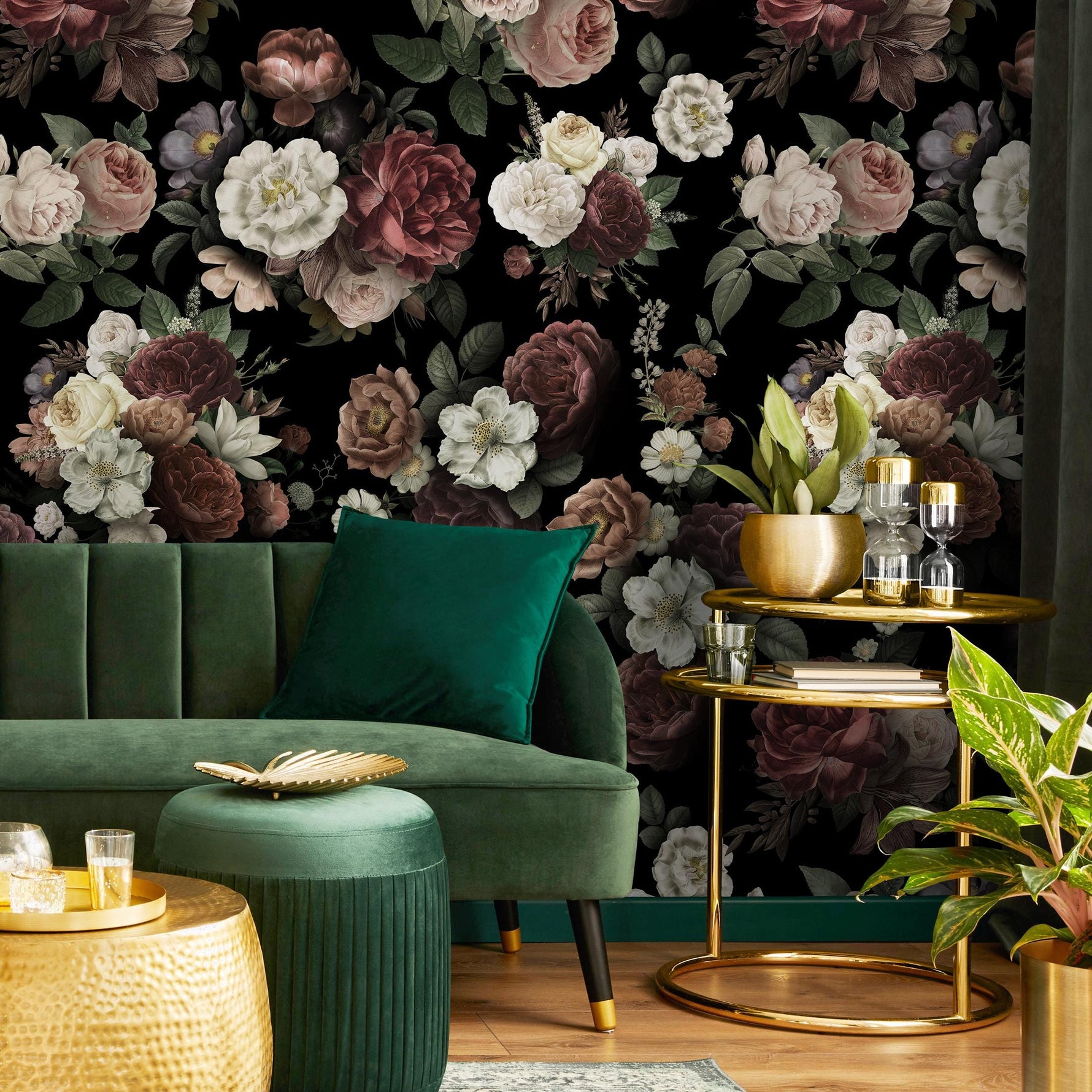 Dark Blossom Wall Mural, Elegant Dark Floral Wallpaper - Bold and Beautiful Design - E049