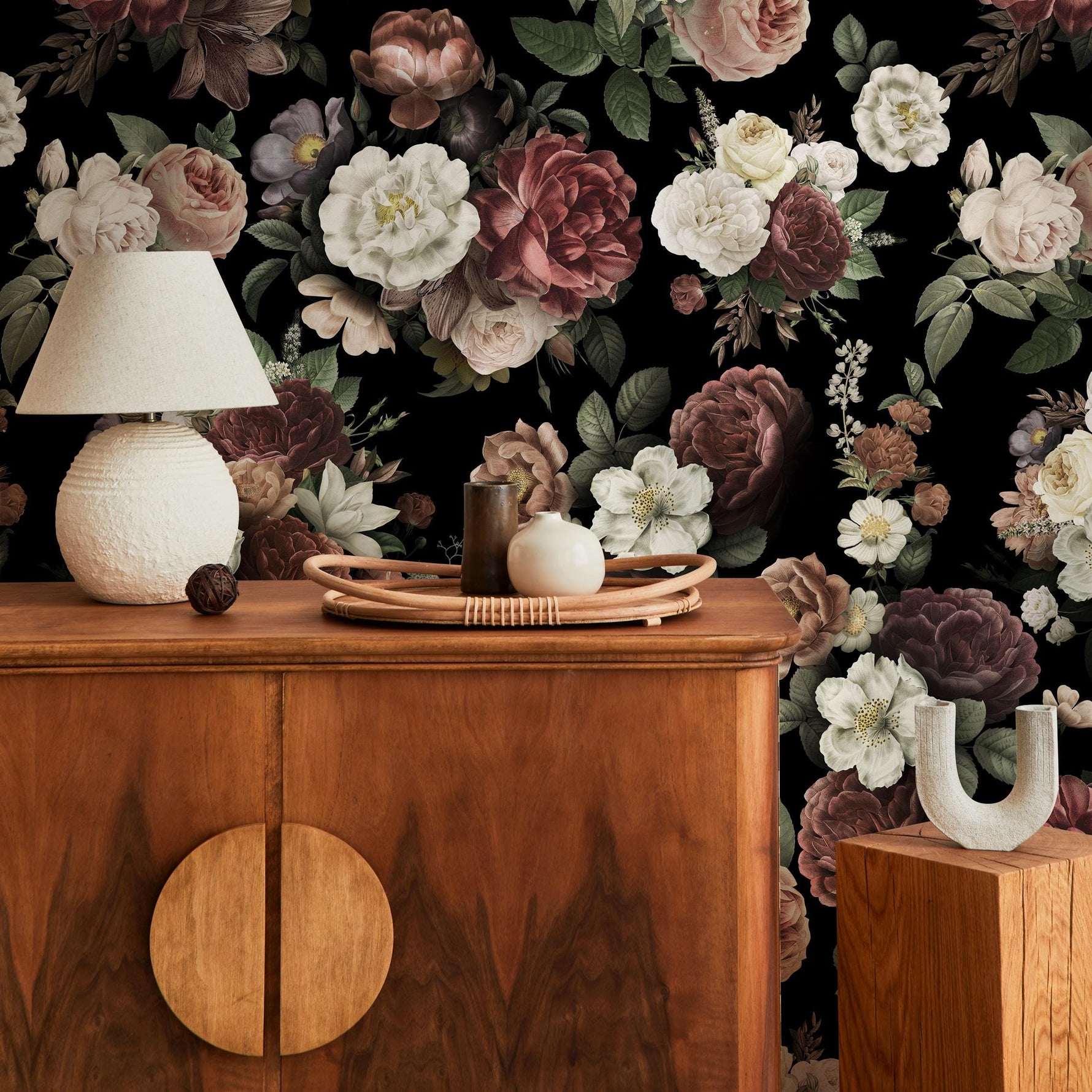 Dark Blossom Wall Mural, Elegant Dark Floral Wallpaper - Bold and Beautiful Design - E049