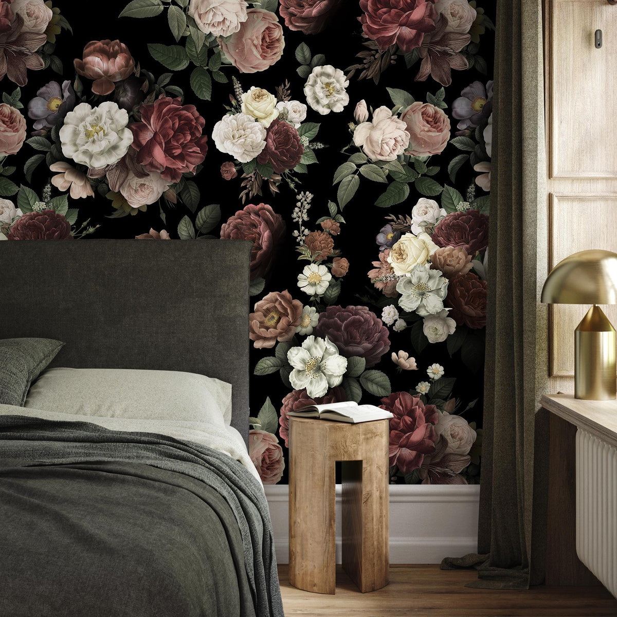 Dark Blossom Wall Mural, Elegant Dark Floral Wallpaper - Bold and Beautiful Design - E049