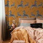 Zebra Wallpaper, Peel and Stick Wallpaper, Masai Zebra Print by Royal Tenenbaums, Mustard Zebra Wallpaper for Home Decor - E050