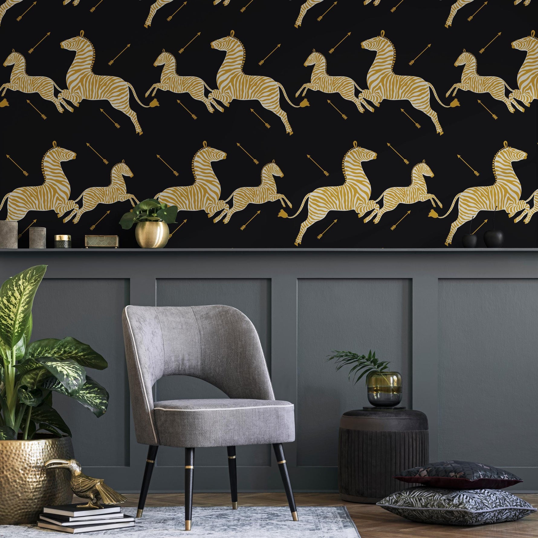 Zebra Wallpaper, Peel and Stick Wallpaper, Masai Zebra Print by Royal Tenenbaums, Mustard Zebra Wallpaper for Home Decor - E052