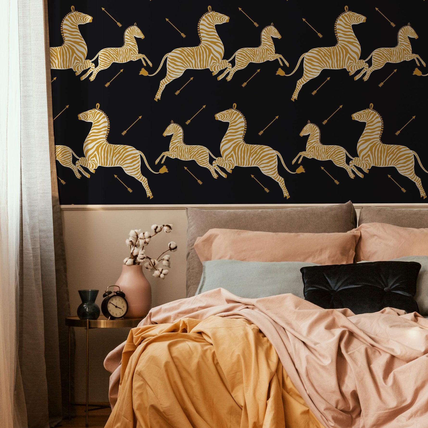 Zebra Wallpaper, Peel and Stick Wallpaper, Masai Zebra Print by Royal Tenenbaums, Mustard Zebra Wallpaper for Home Decor - E052