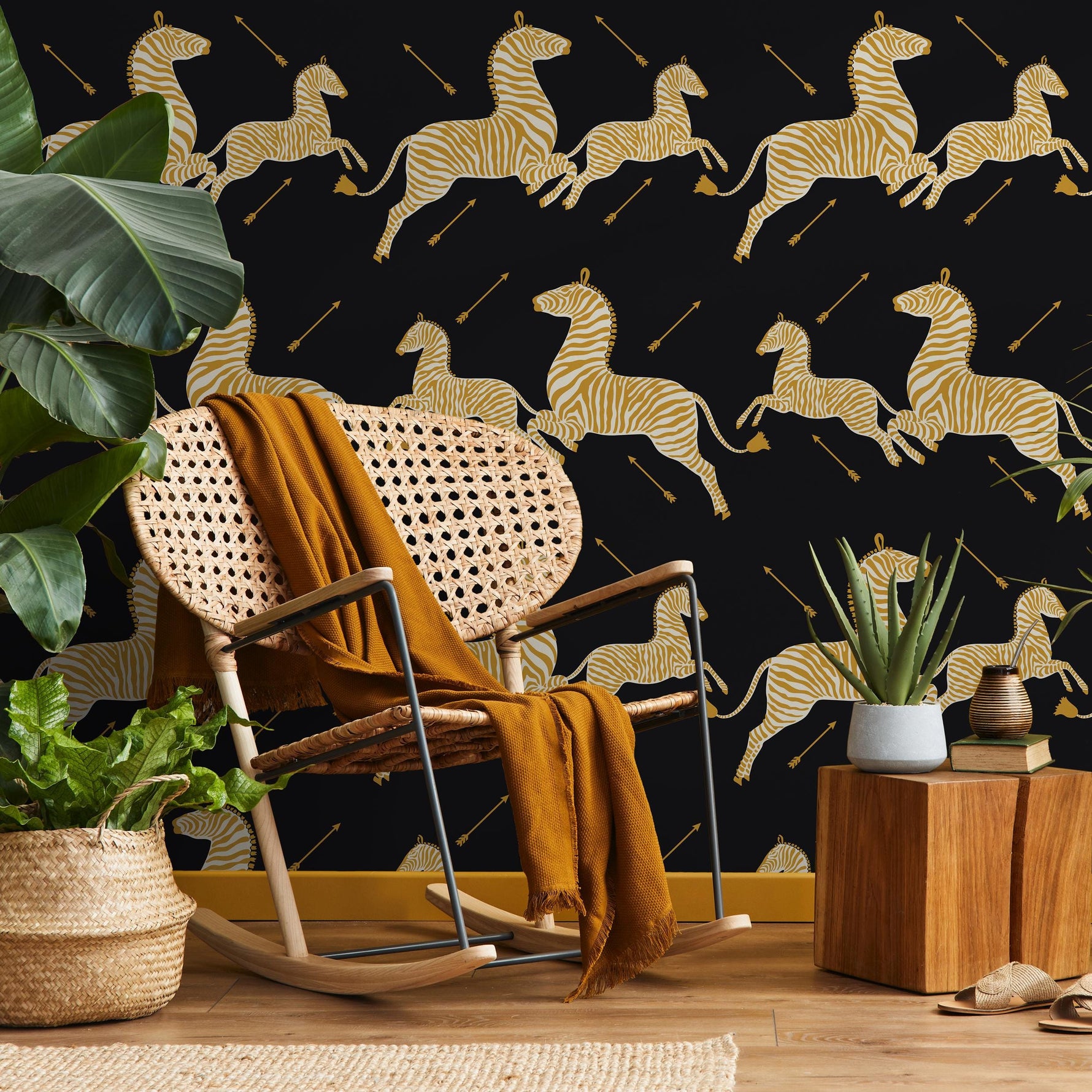 Zebra Wallpaper, Peel and Stick Wallpaper, Masai Zebra Print by Royal Tenenbaums, Mustard Zebra Wallpaper for Home Decor - E052