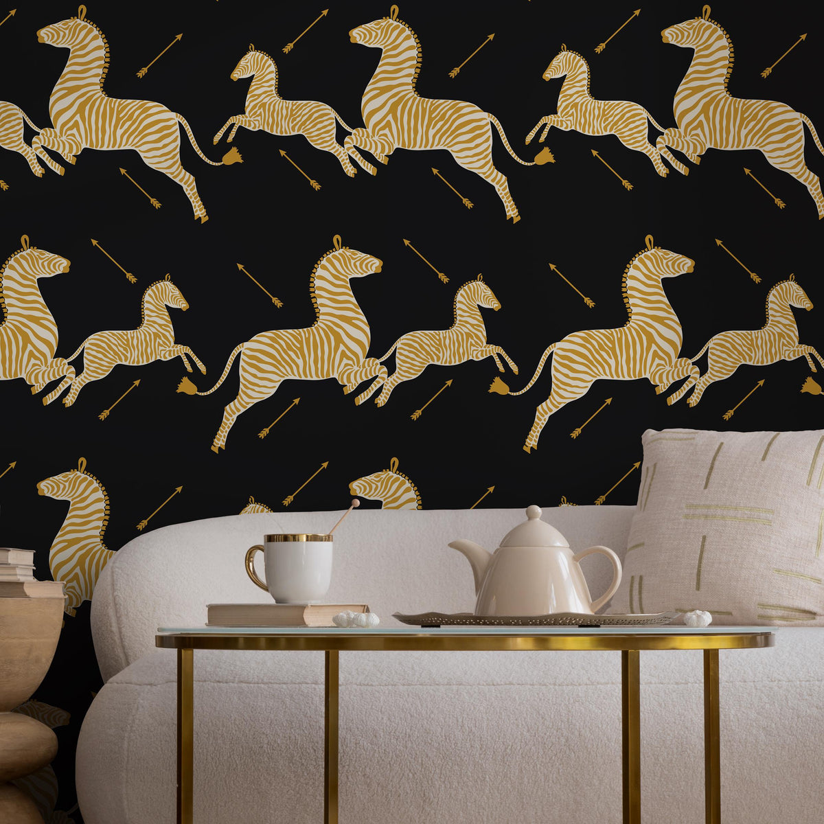 Zebra Wallpaper, Peel and Stick Wallpaper, Masai Zebra Print by Royal Tenenbaums, Mustard Zebra Wallpaper for Home Decor - E052