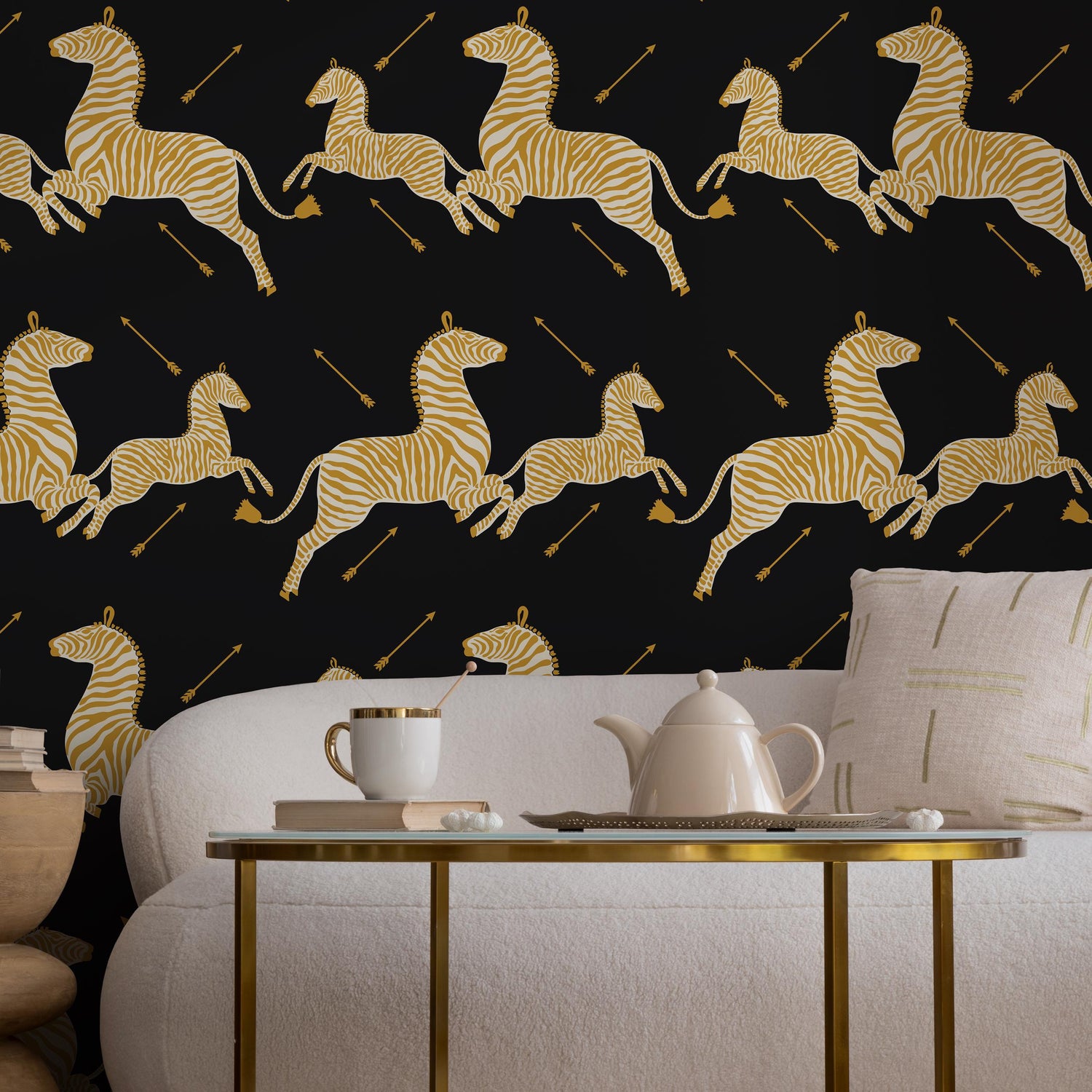 Zebra Wallpaper, Peel and Stick Wallpaper, Masai Zebra Print by Royal Tenenbaums, Mustard Zebra Wallpaper for Home Decor - E052