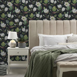 Cherry Blossom Wallpaper - Removable Wallpaper - Asian Flower and Leaf Wallpaper - Floral Print - Tropical Peel and Stick Wallpaper - E054