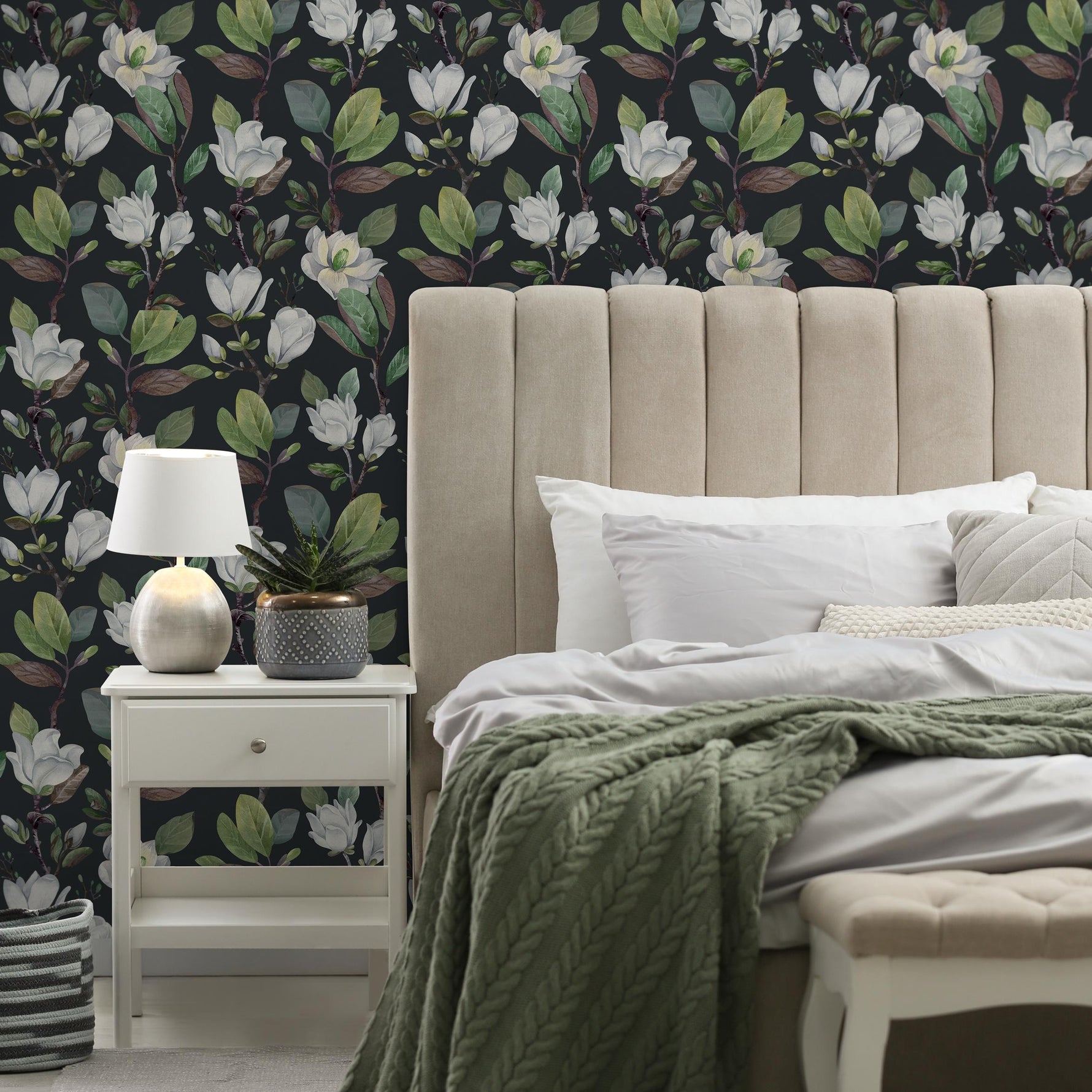 Cherry Blossom Wallpaper - Removable Wallpaper - Asian Flower and Leaf Wallpaper - Floral Print - Tropical Peel and Stick Wallpaper - E054