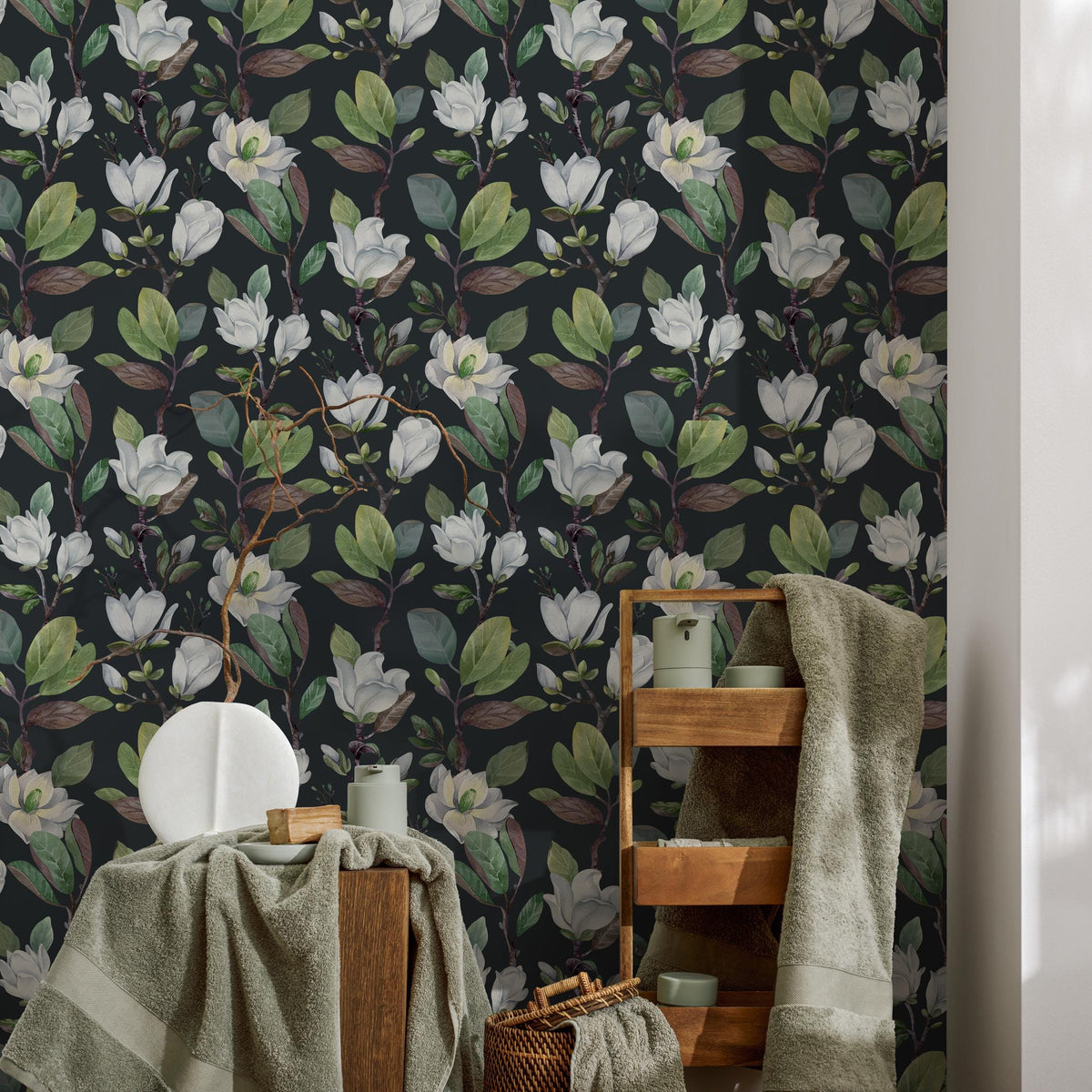 Cherry Blossom Wallpaper - Removable Wallpaper - Asian Flower and Leaf Wallpaper - Floral Print - Tropical Peel and Stick Wallpaper - E054