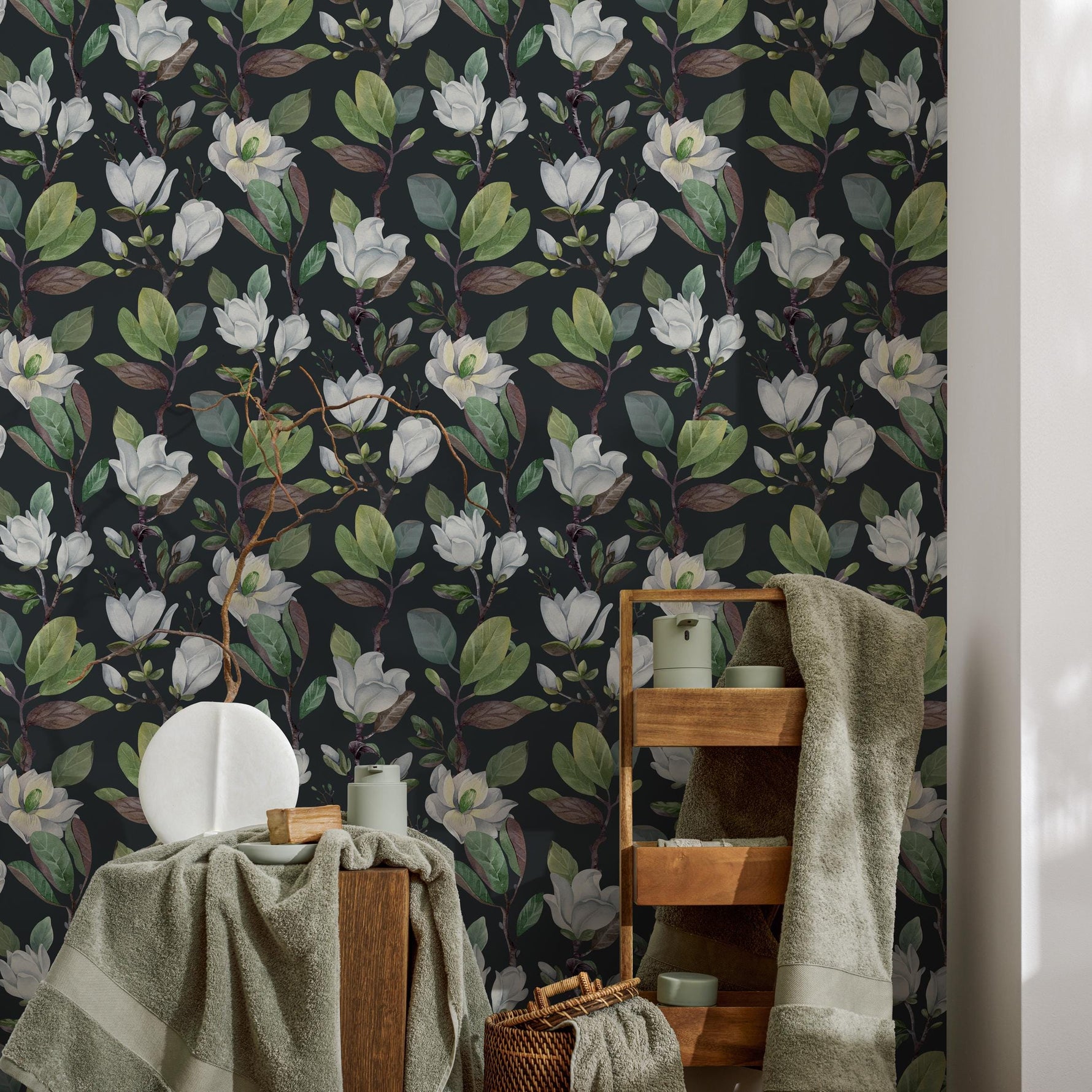 Cherry Blossom Wallpaper - Removable Wallpaper - Asian Flower and Leaf Wallpaper - Floral Print - Tropical Peel and Stick Wallpaper - E054