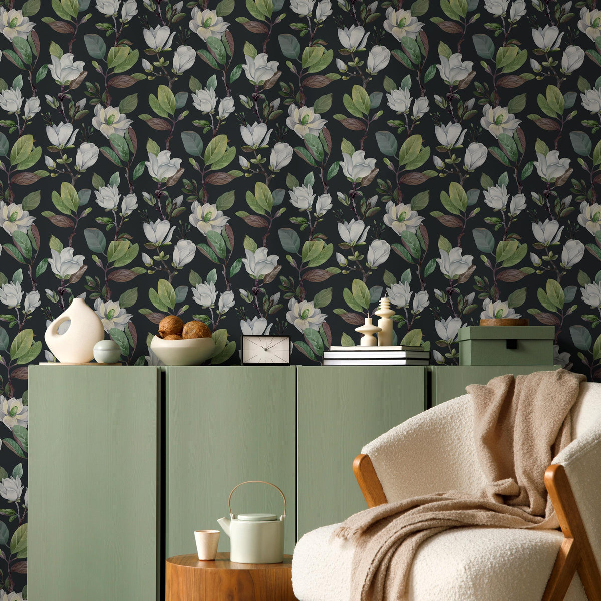 Cherry Blossom Wallpaper - Removable Wallpaper - Asian Flower and Leaf Wallpaper - Floral Print - Tropical Peel and Stick Wallpaper - E054