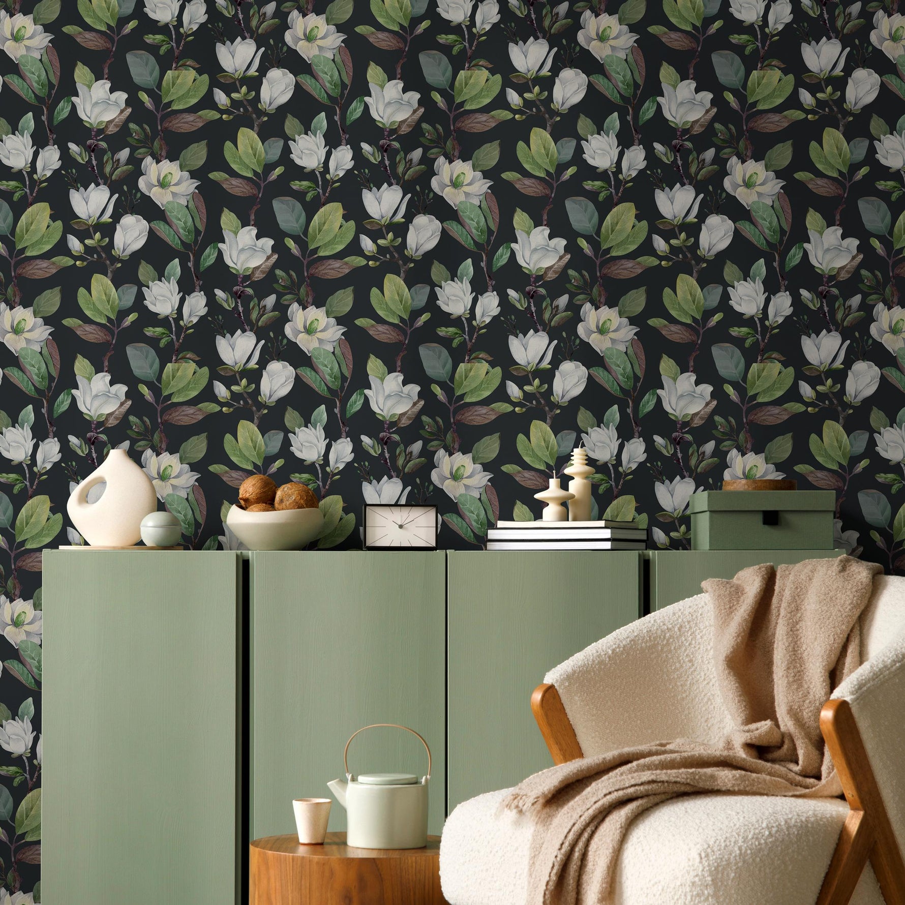 Cherry Blossom Wallpaper - Removable Wallpaper - Asian Flower and Leaf Wallpaper - Floral Print - Tropical Peel and Stick Wallpaper - E054