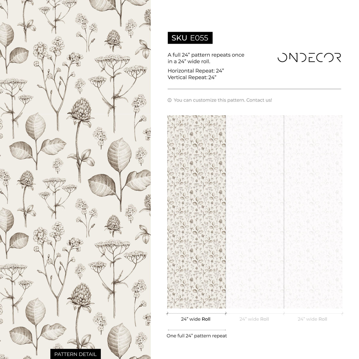 Neutral Vintage Florals Wallpaper, Modern Bohemian Style Floral Pattern Wallpaper, Removable Peel and Stick & Traditional Wallpaper - E055