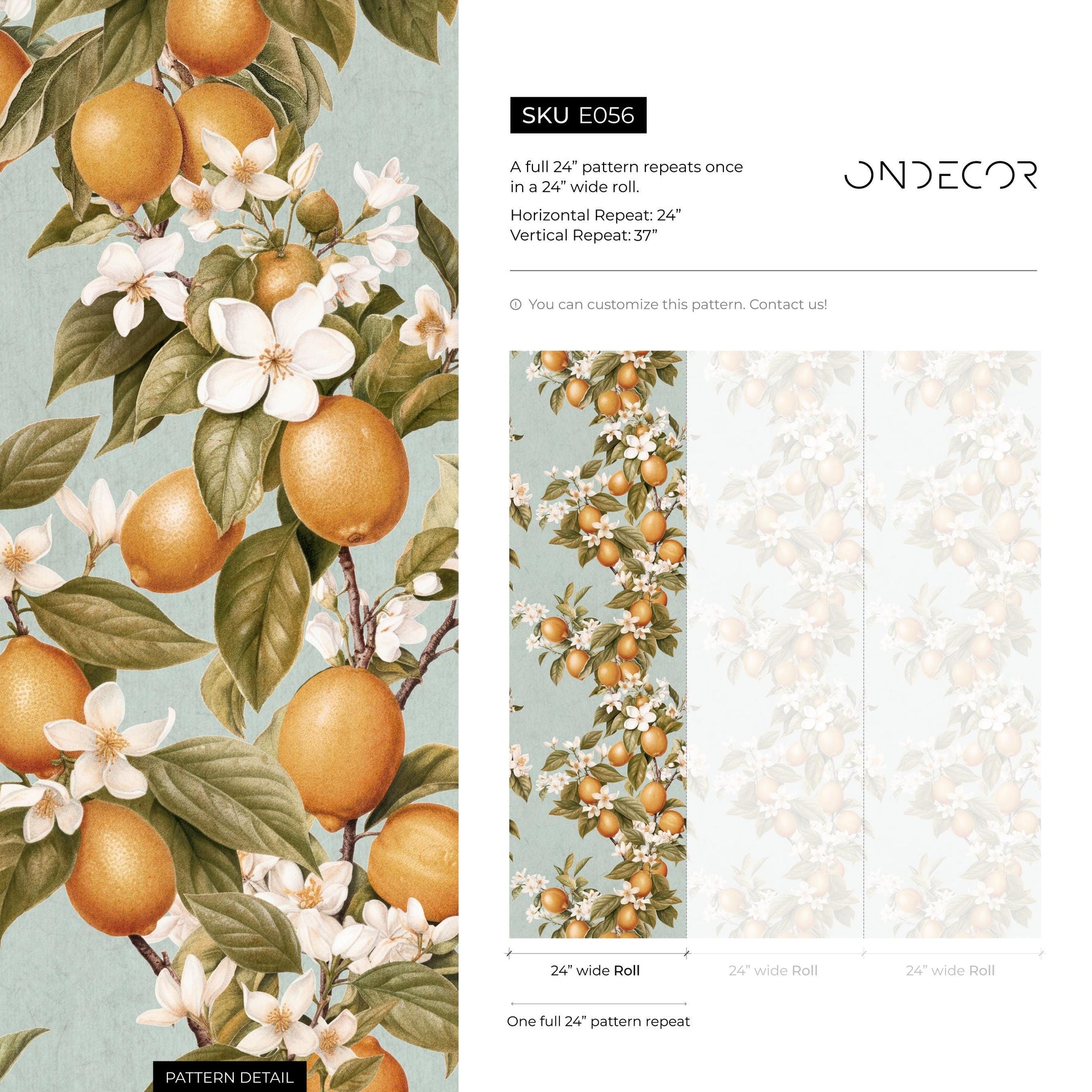 Vintage lemon tree wallpaper, citrus wallpaper, fruit kitchen wallpaper, Italian-inspired home decor - E056