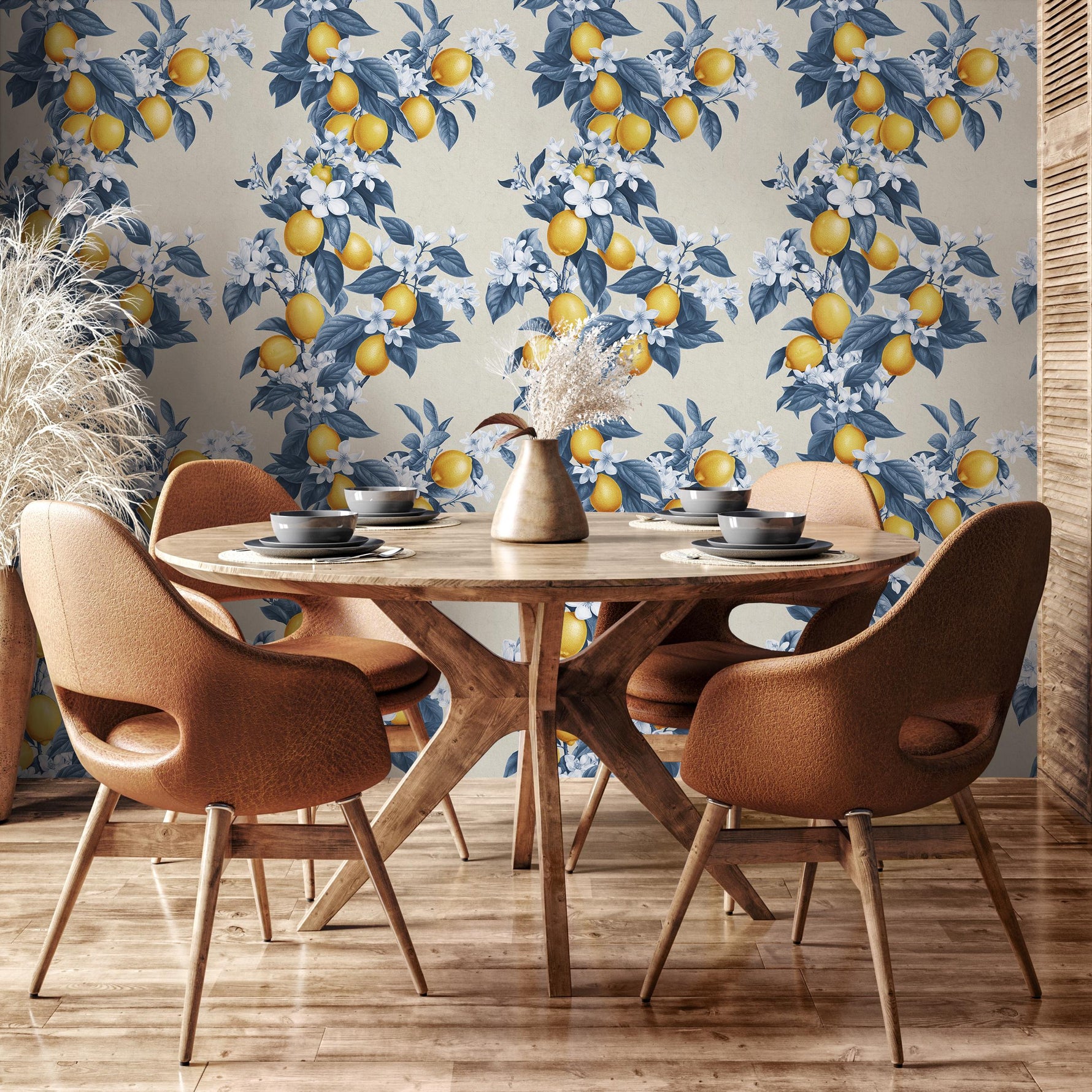 Vintage lemon tree wallpaper, citrus wallpaper, fruit kitchen wallpaper, Italian-inspired home decor - E057