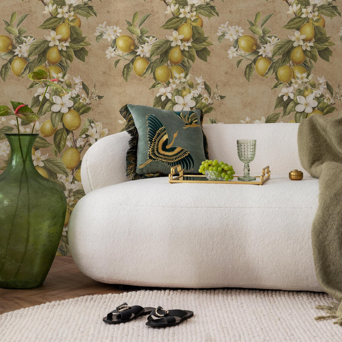 Vintage lemon tree wallpaper, citrus wallpaper, fruit kitchen wallpaper, Italian-inspired home decor - E060