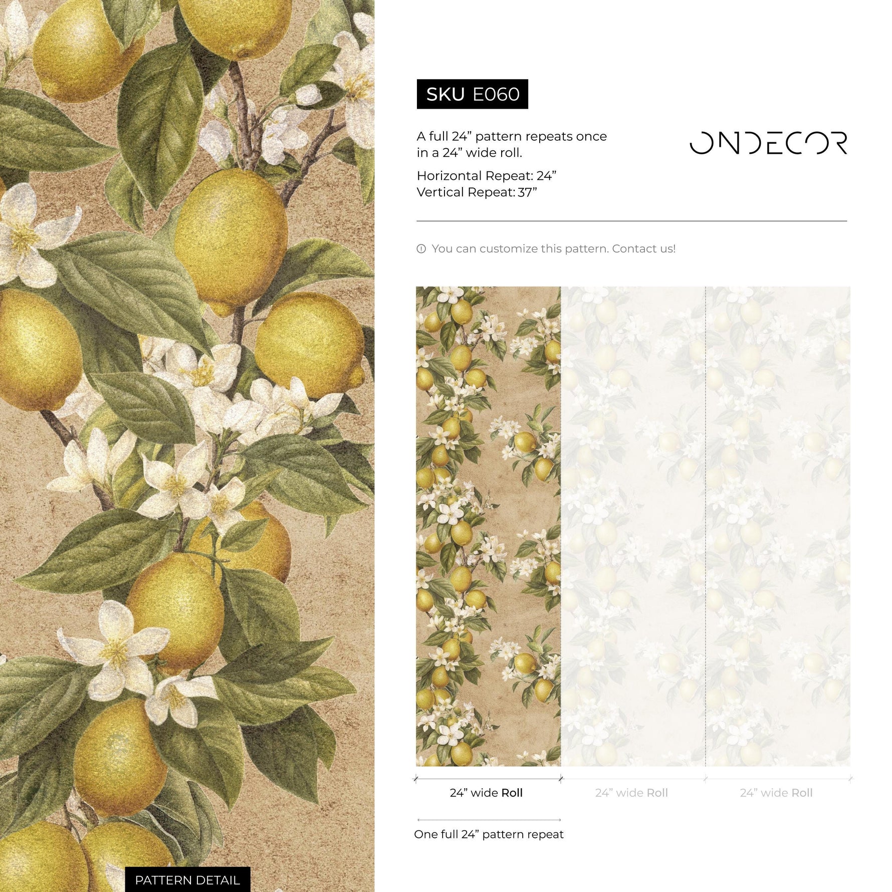 Vintage lemon tree wallpaper, citrus wallpaper, fruit kitchen wallpaper, Italian-inspired home decor - E060