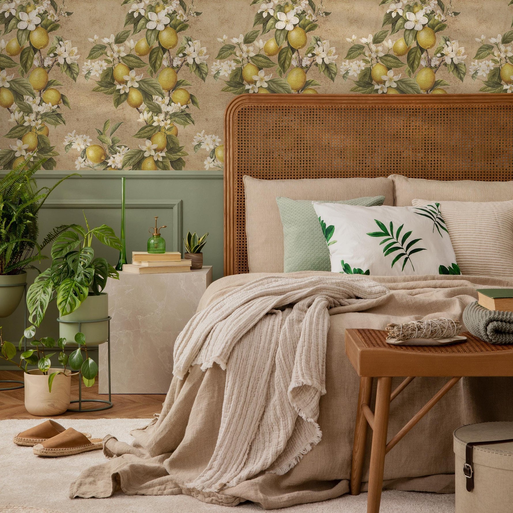 Vintage lemon tree wallpaper, citrus wallpaper, fruit kitchen wallpaper, Italian-inspired home decor - E060