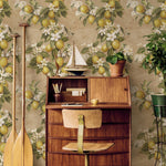Vintage lemon tree wallpaper, citrus wallpaper, fruit kitchen wallpaper, Italian-inspired home decor - E060