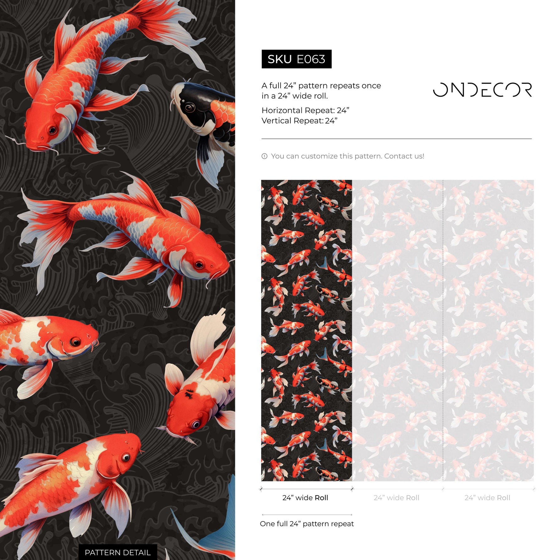 Koi fish wallpaper, Vintage marine wall mural, Japanese waves, Japanese fish - E063