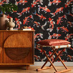 Koi fish wallpaper, Vintage marine wall mural, Japanese waves, Japanese fish - E063