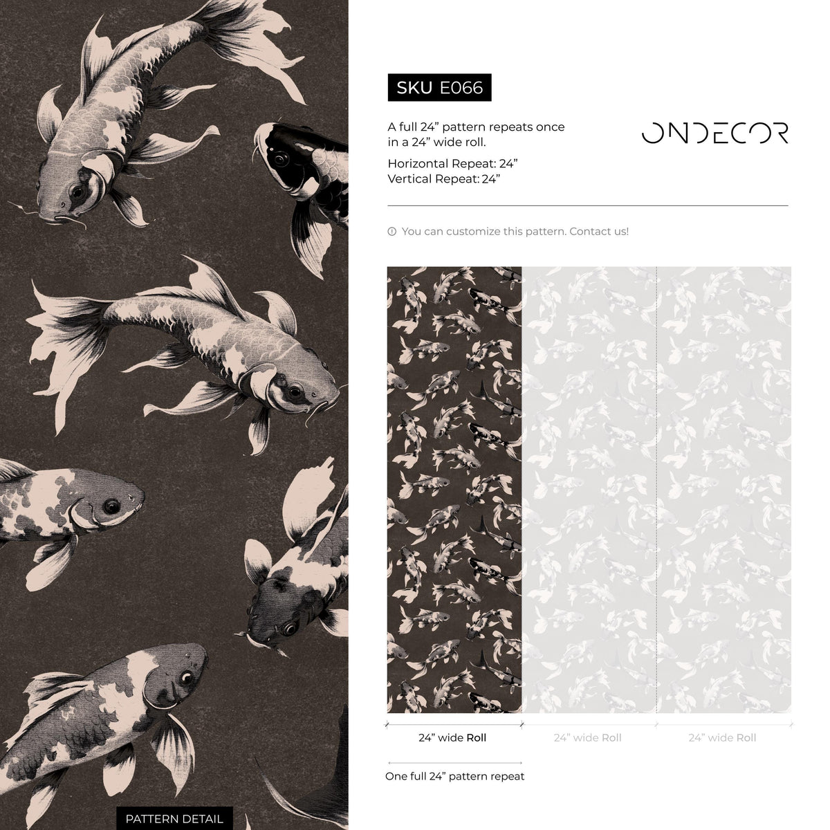 Koi fish wallpaper, Vintage marine wall mural, Japanese waves, Japanese fish - E066