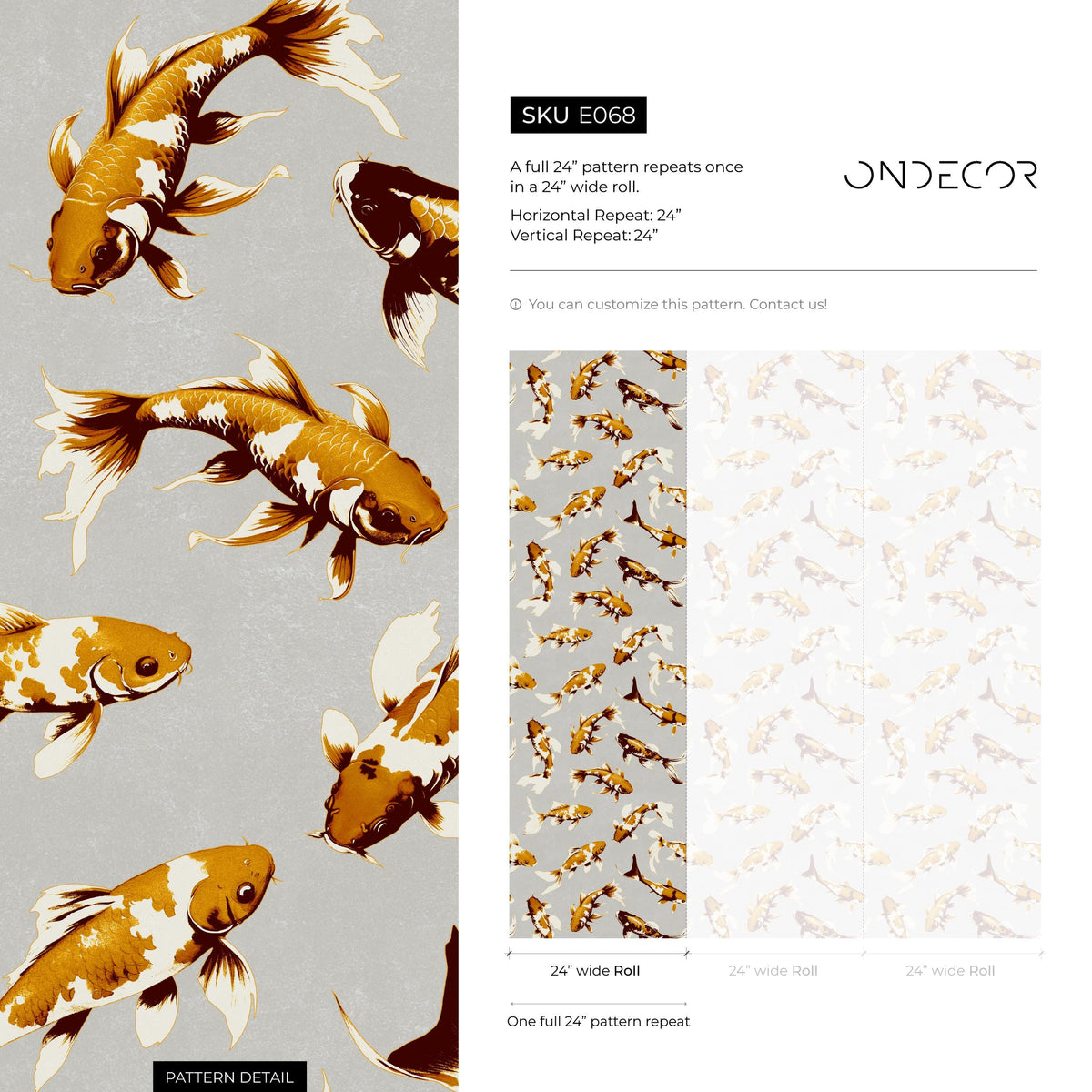 Koi fish wallpaper, Vintage marine wall mural, Japanese waves, Japanese fish - E068