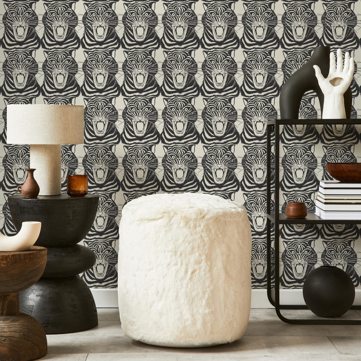 Tiger Head Wallpaper, Peel and Stick Wall Decor, Vintage Self-Adhesive Tiger Face Wallpaper, Temporary or Permanent for Home Decor - E070