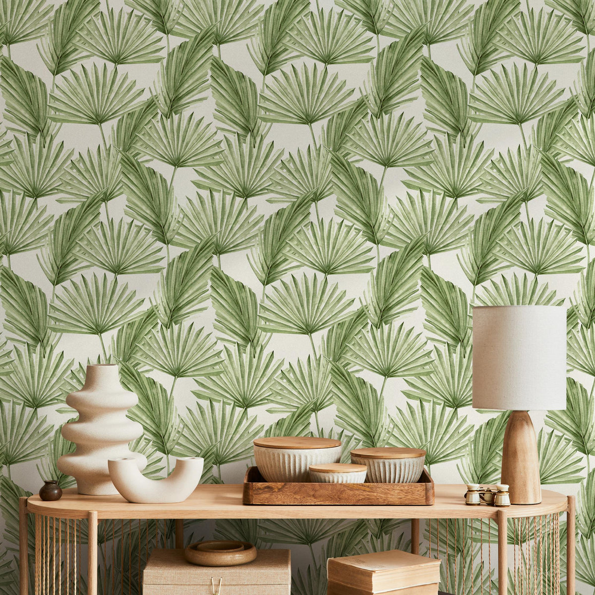 Exotic palm leaf wall mural, available in removable and traditional wallpaper material, tropical palm print wall mural - E074